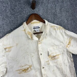 Columbia Sportswear River Goose Button Down‎ Shirt Fishing Map Print Mens L